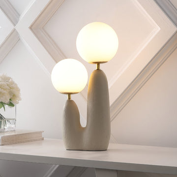 Oda 17.75" 2-Light Modern Bohemian Resin/Iron/Frosted Glass Danish Cactus LED Table Lamp - JONATHAN Y
